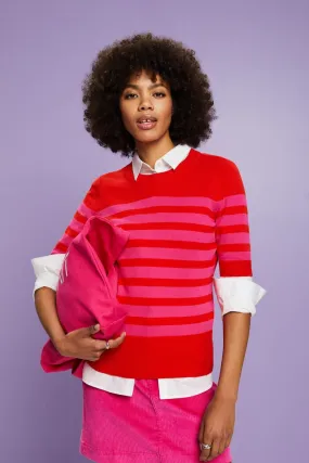 Striped Crew Neck Sweater - Red