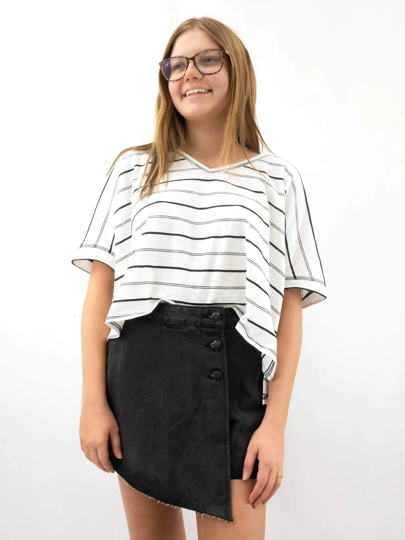 Striped Oversized V-Neck Shirt