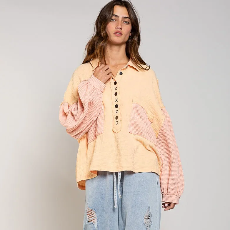 Thermal Gauze Light-Weight Coral Oversized Top