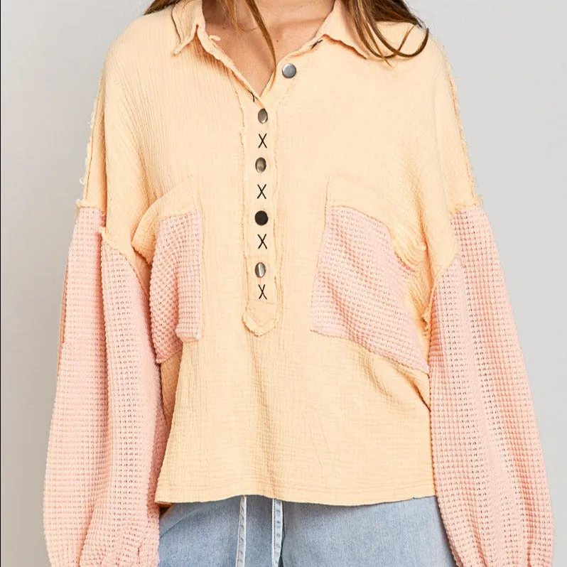 Thermal Gauze Light-Weight Coral Oversized Top