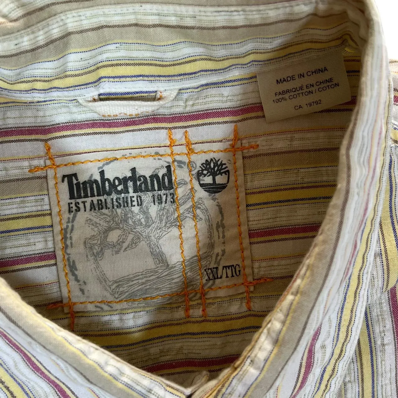 TIMBERLAND Cream Red Yellow Multi Striped Long Sleeve Cotton Shirt