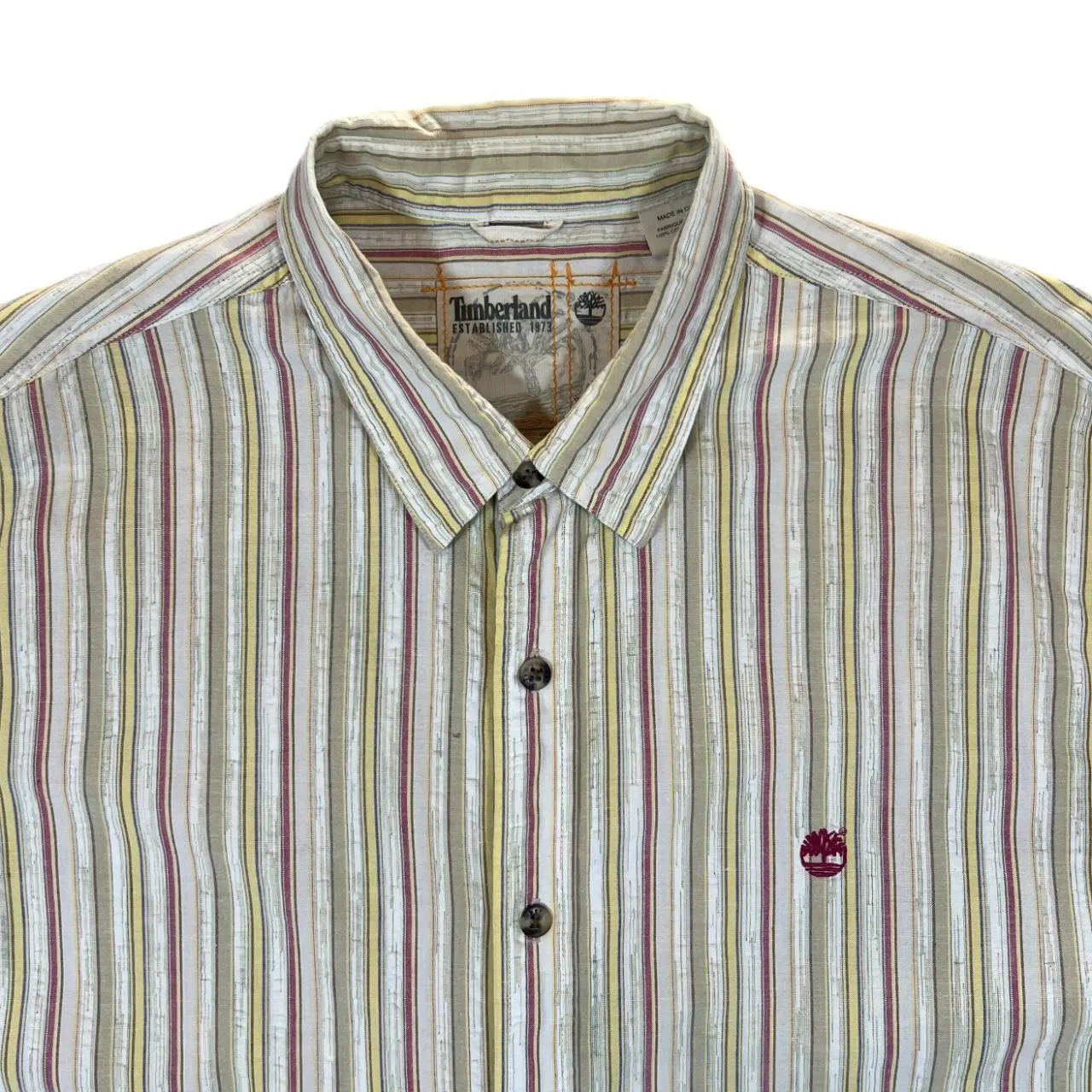 TIMBERLAND Cream Red Yellow Multi Striped Long Sleeve Cotton Shirt