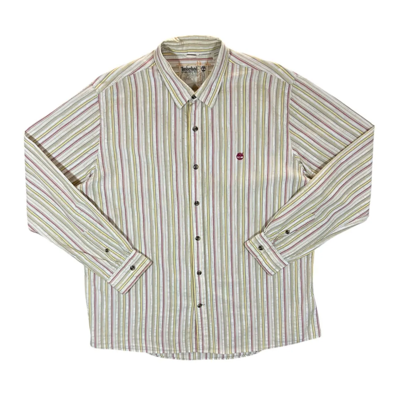 TIMBERLAND Cream Red Yellow Multi Striped Long Sleeve Cotton Shirt