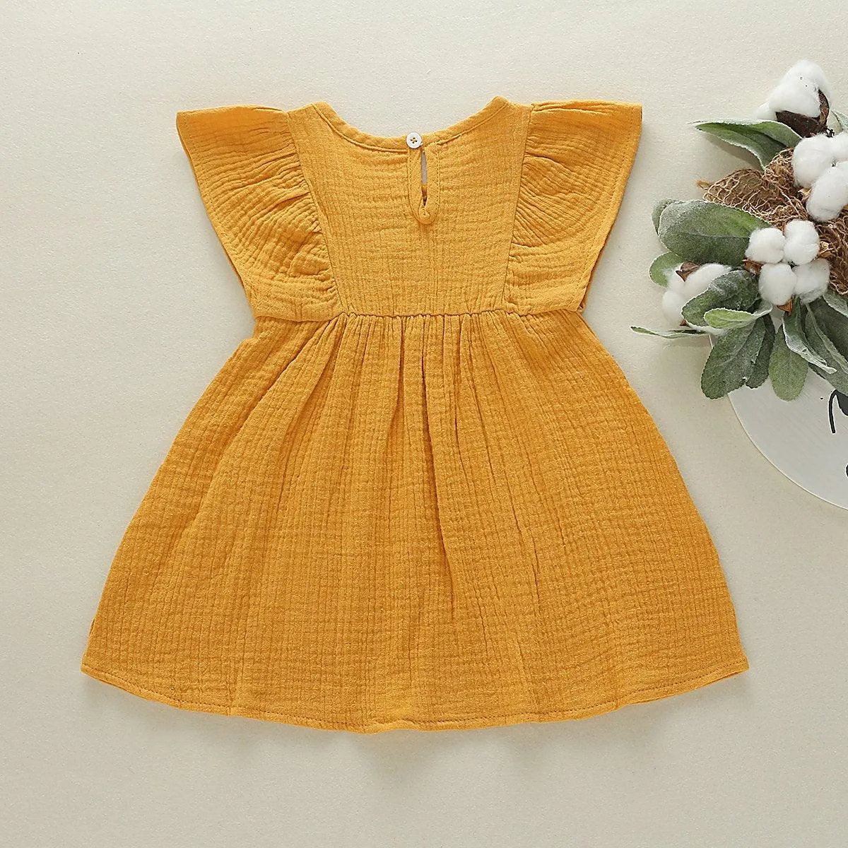 Toddler Girls Embroidered Solid Color Cotton Linen Lovely Dress
