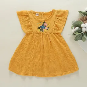Toddler Girls Embroidered Solid Color Cotton Linen Lovely Dress