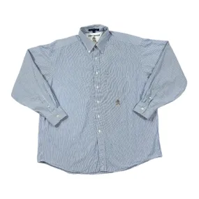 TOMMY HILFIGER Blue White Striped Embroidered Crest Logo Long Sleeve Button-Up Cotton Shirt