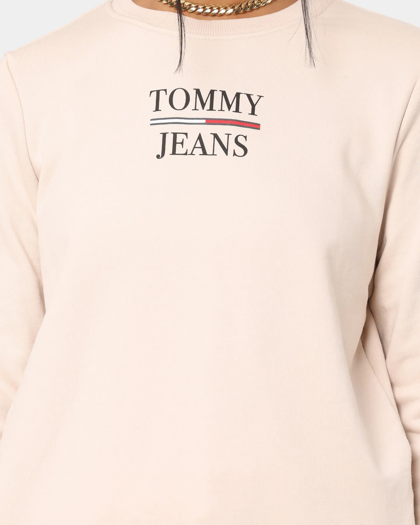 Tommy Jeans Women's Slim Terry Logo Crewneck Smooth Stone