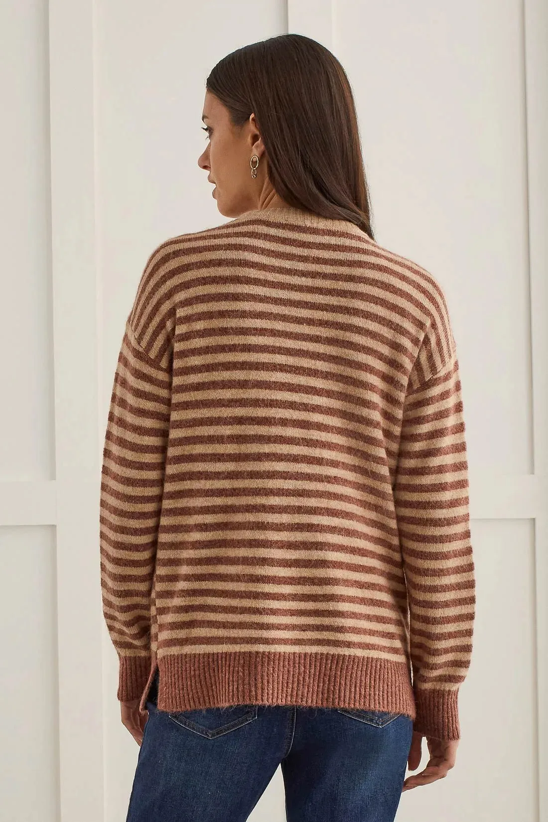 Tribal 14890 Strip Crew Neck Sweater