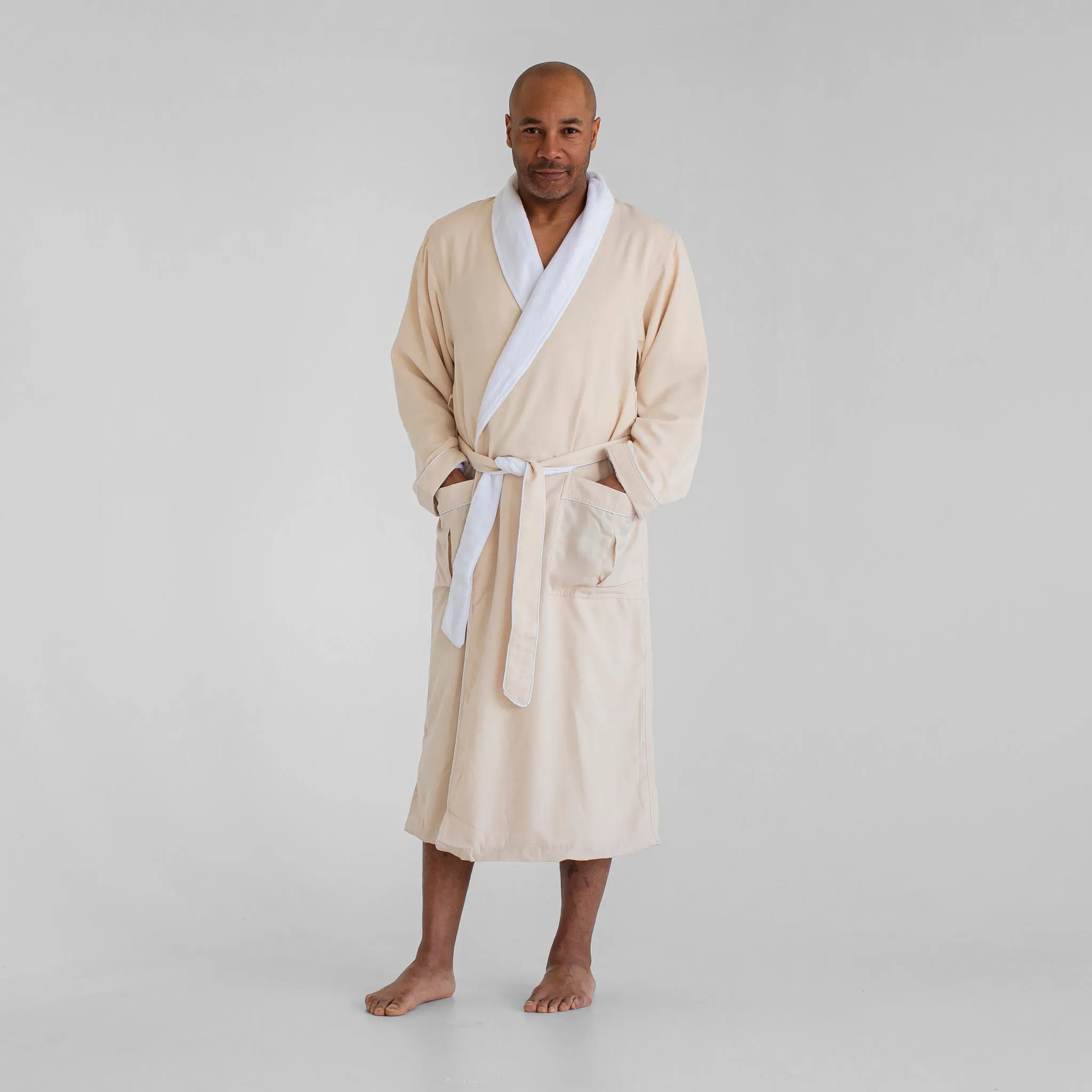 Ultimate Luxury Plush Spa Robe - Stone/White