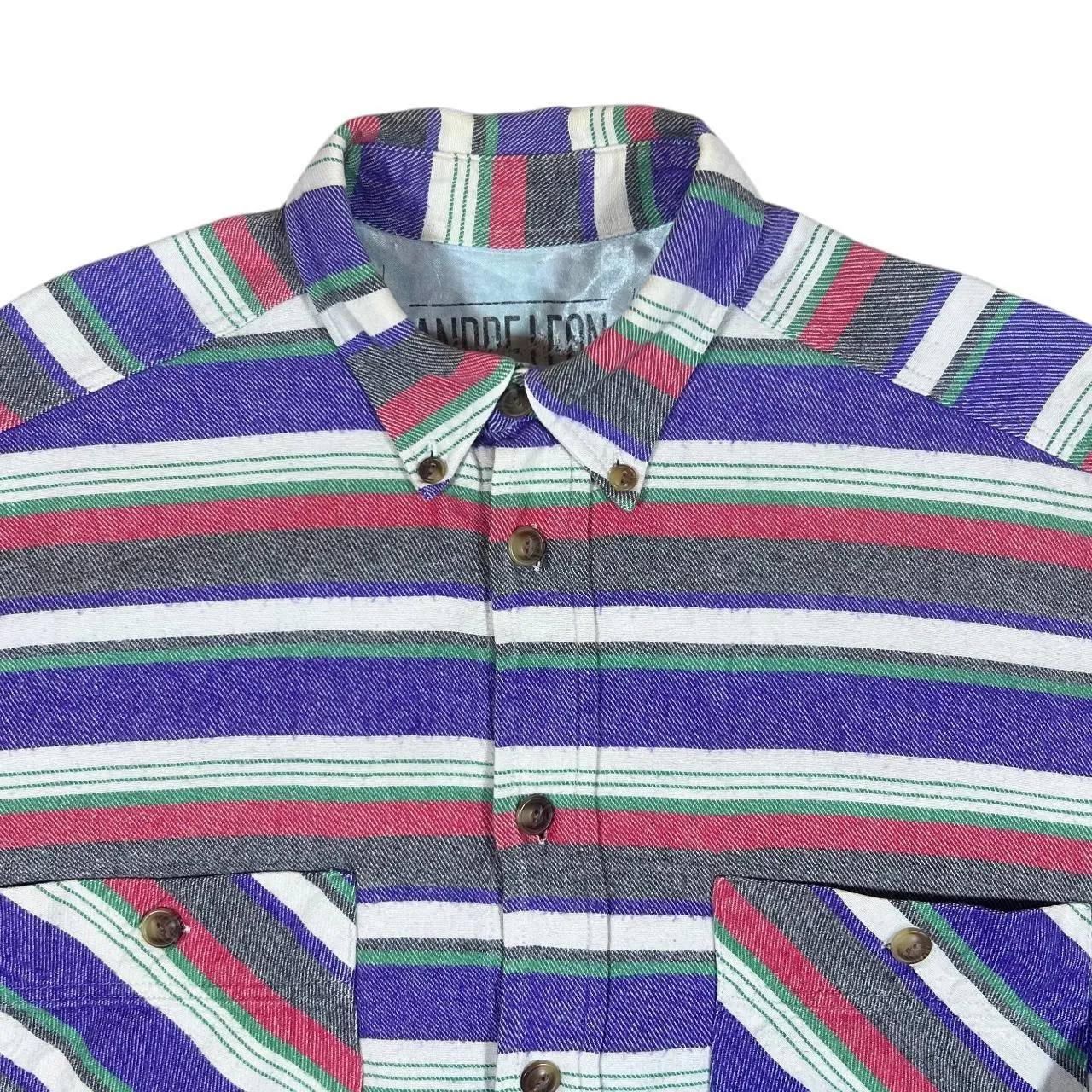 Vintage 90's ANDRE LEON Blanket Striped Long Sleeve Button-Up Flannel Shirt