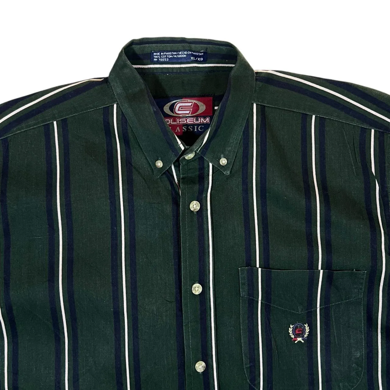 Vintage COLISEUM CLASSIC Multi Striped Green Short Sleeve Cotton Button-Up Shirt