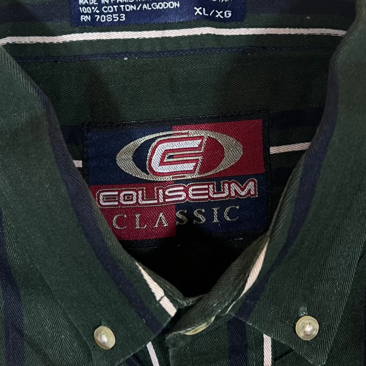 Vintage COLISEUM CLASSIC Multi Striped Green Short Sleeve Cotton Button-Up Shirt