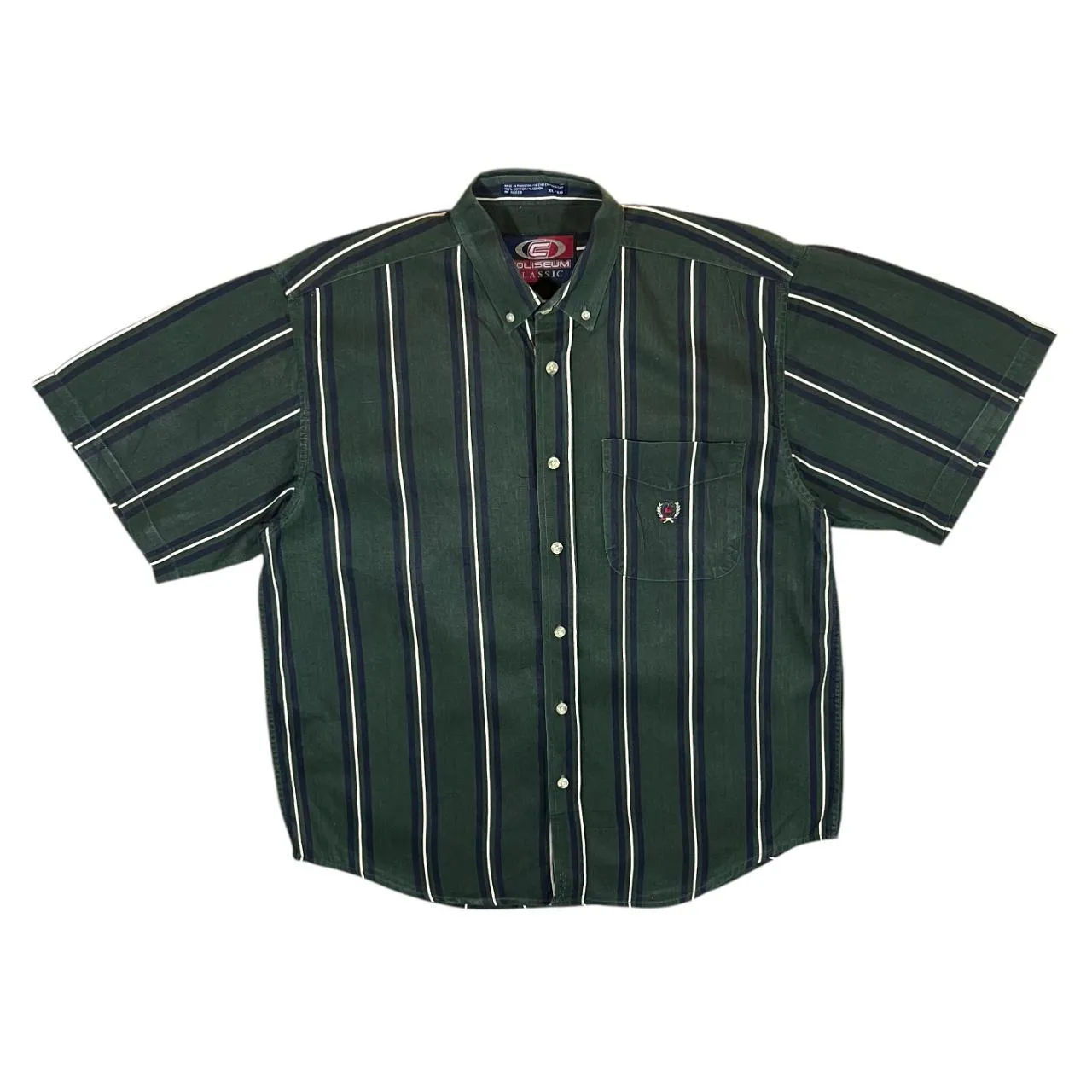 Vintage COLISEUM CLASSIC Multi Striped Green Short Sleeve Cotton Button-Up Shirt
