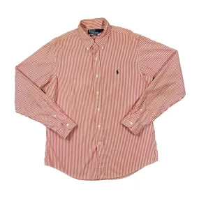Vintage POLO RALPH LAUREN Orange White Striped Mini Logo Long Sleeve Button-Up Cotton Shirt