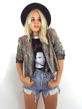 Vintage Rainbow Sequined Open Front Jacket