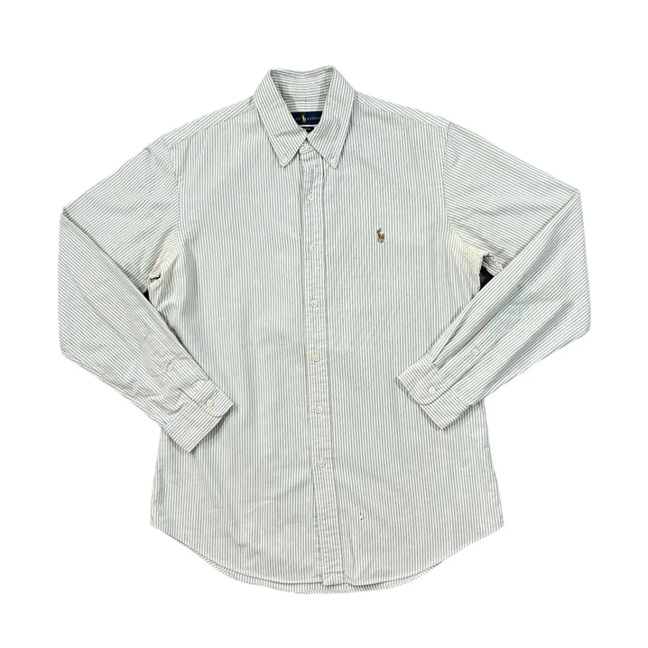 Vintage RALPH LAUREN "Custom Fit" Embroidered Mini Logo Striped Long Sleeve Cotton Shirt