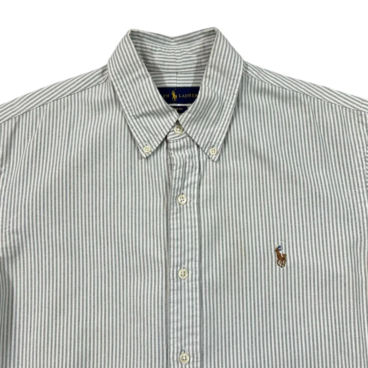 Vintage RALPH LAUREN "Custom Fit" Embroidered Mini Logo Striped Long Sleeve Cotton Shirt