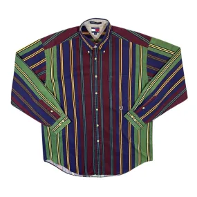 Vintage TOMMY HILFIGER Multi Striped Mini Crest Logo Long Sleeve Button-Up Shirt