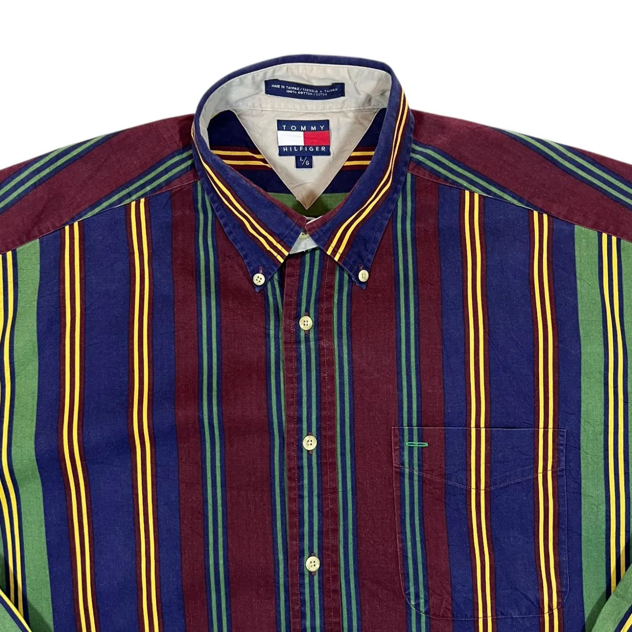 Vintage TOMMY HILFIGER Multi Striped Mini Crest Logo Long Sleeve Button-Up Shirt