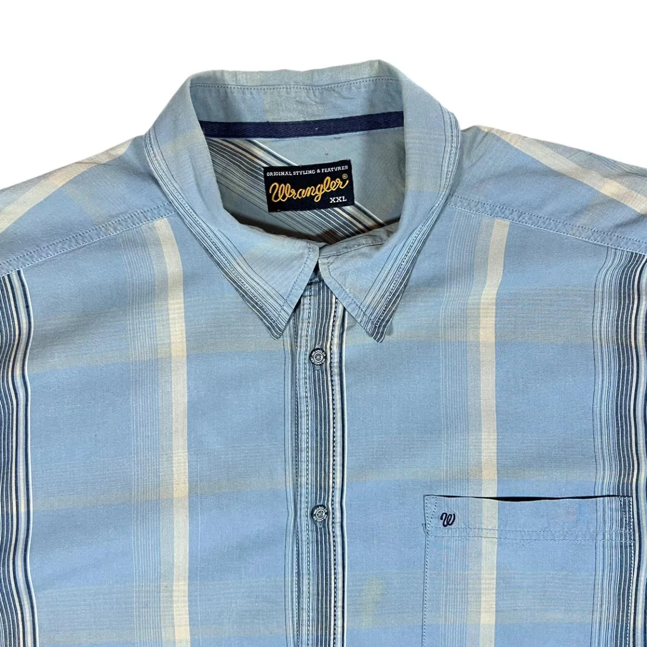 Vintage WRANGLER Classic Blue Cream Striped Long Sleeve Cotton Shirt