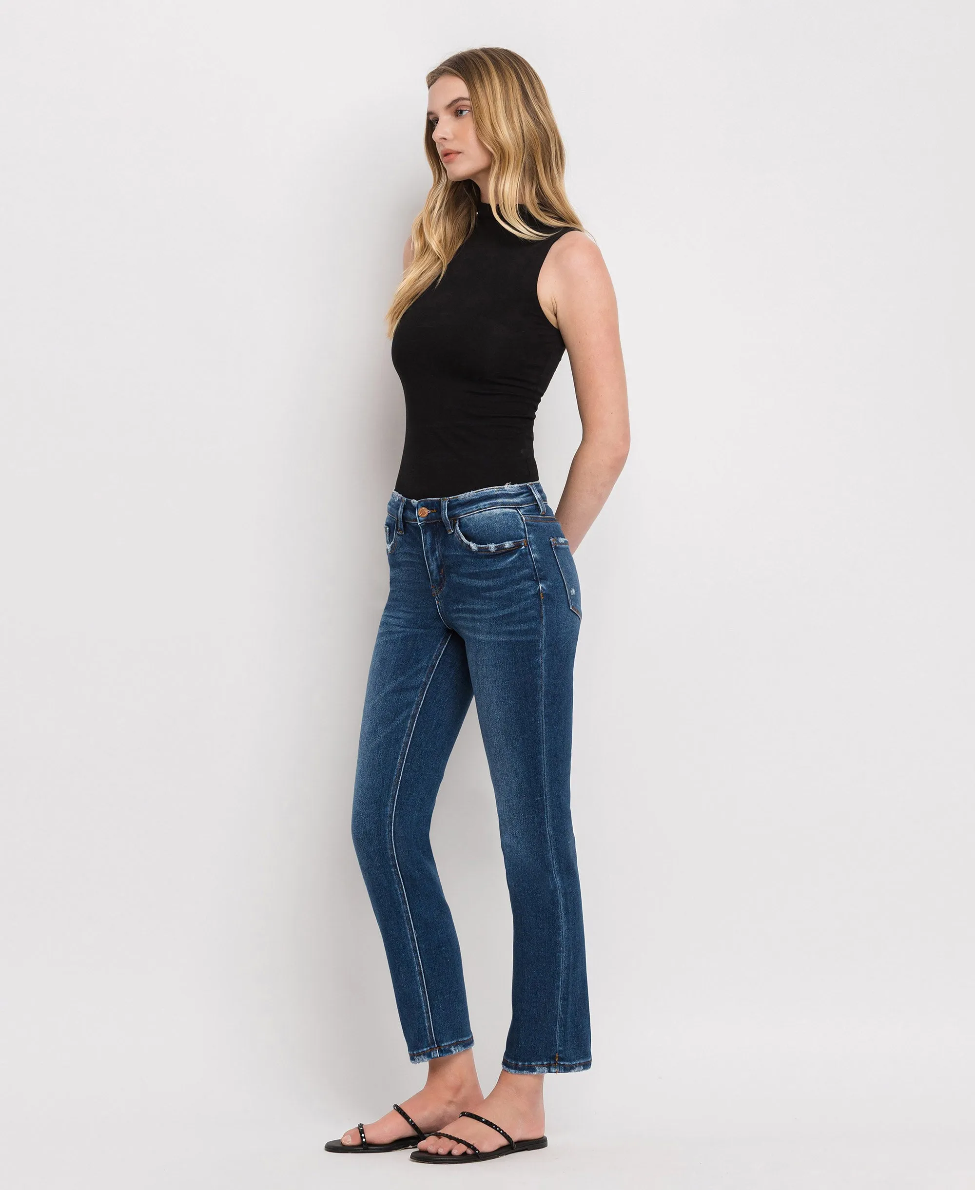 Wax Plant - Mid Rise Ankle Slim Straight Jeans