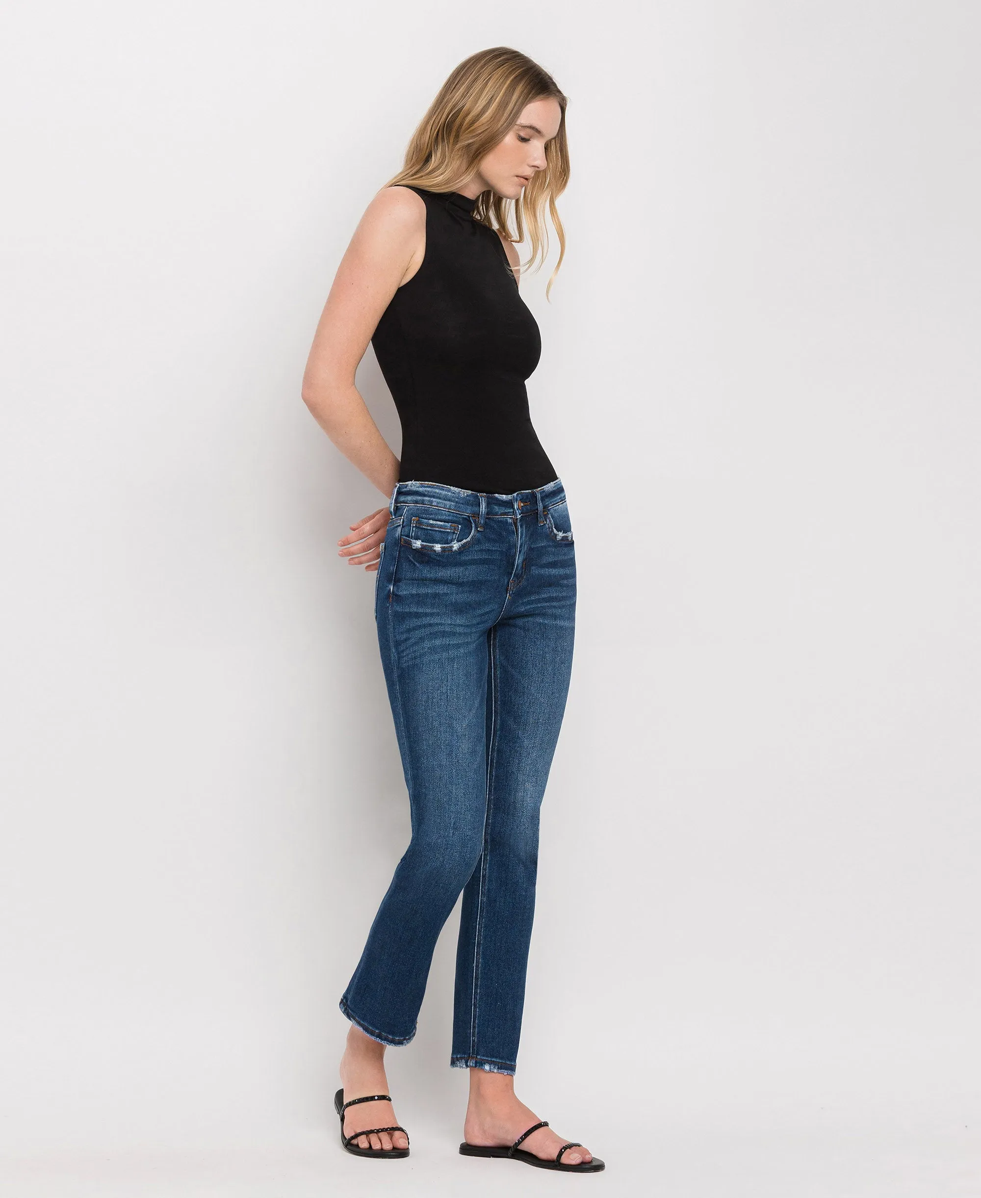 Wax Plant - Mid Rise Ankle Slim Straight Jeans
