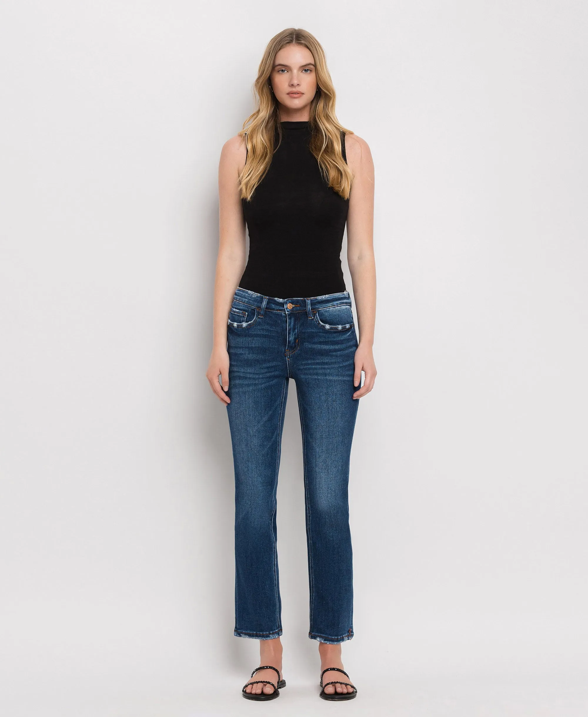 Wax Plant - Mid Rise Ankle Slim Straight Jeans