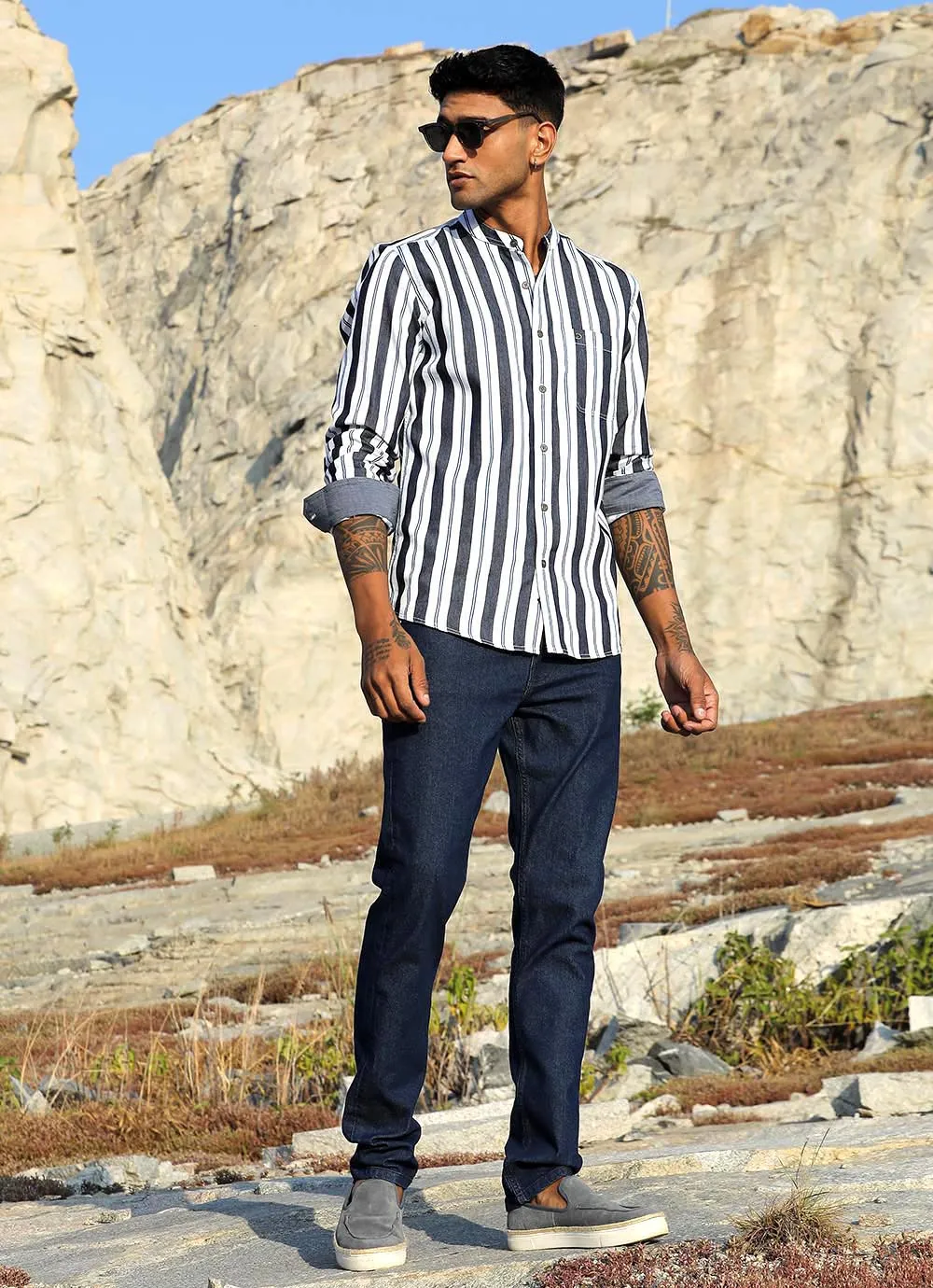 White Indigo Stripe