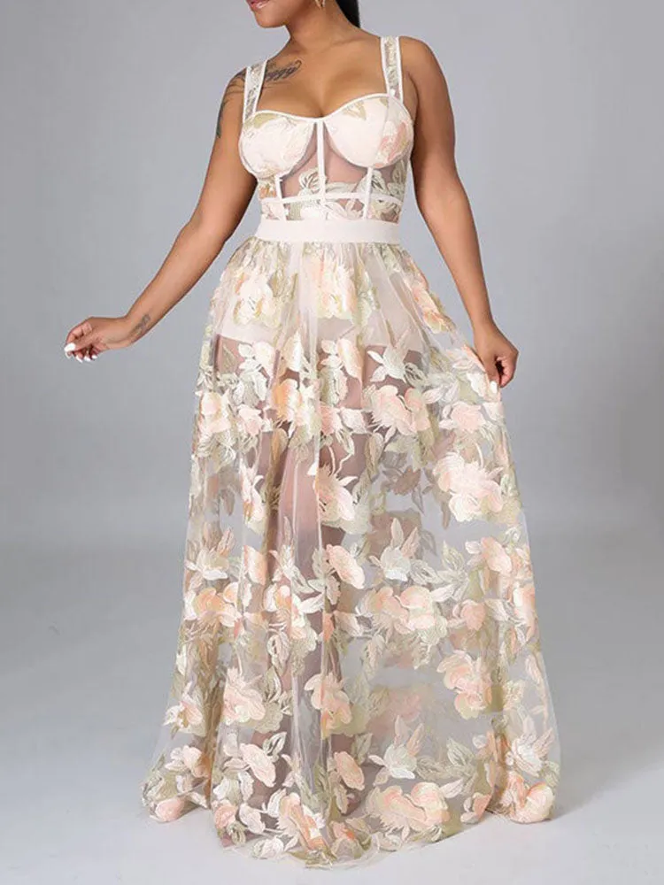 Women's Embroidered Mesh Party Wedding Dress