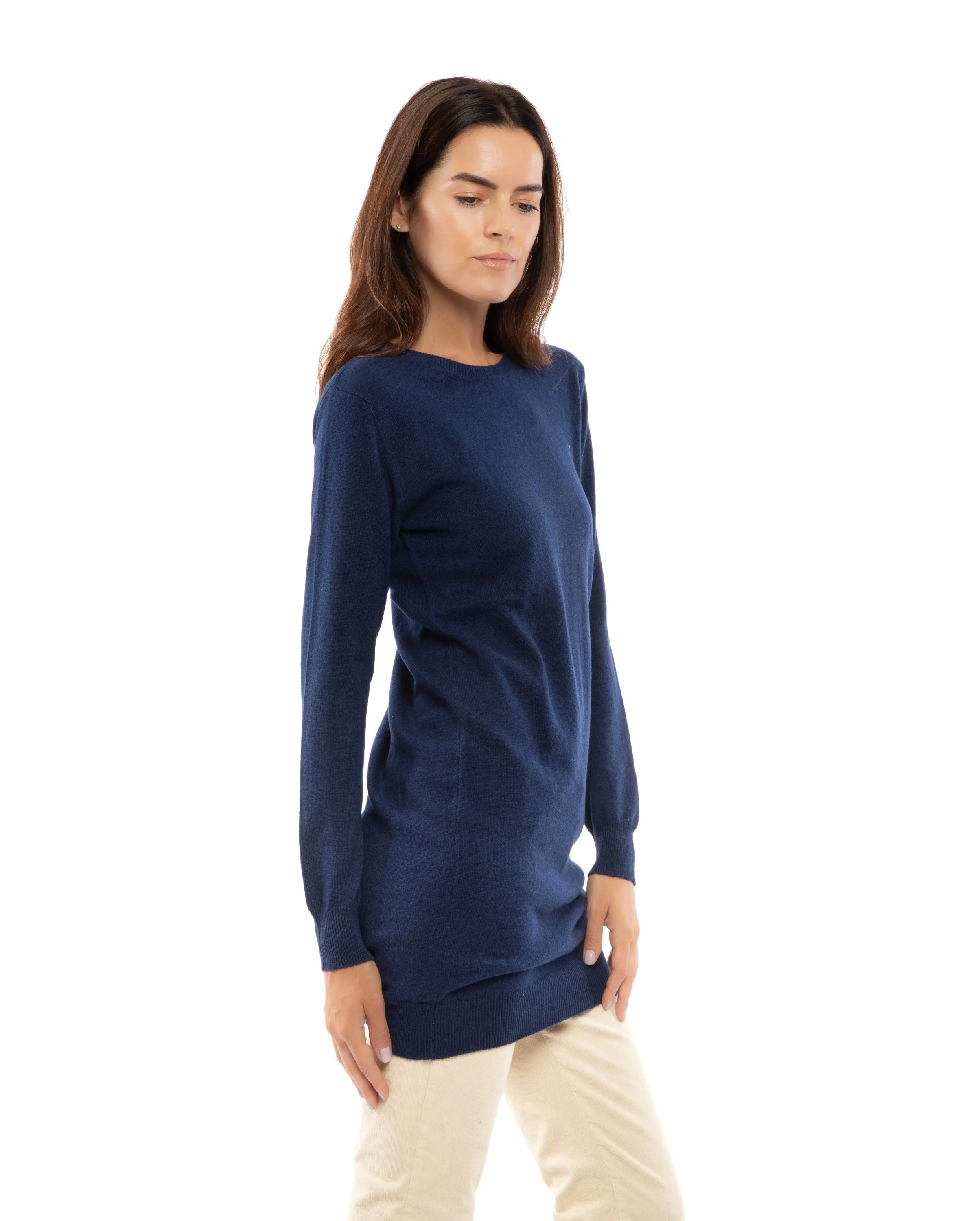 Womens's Cashmere Crew Neck Dress Light Gray