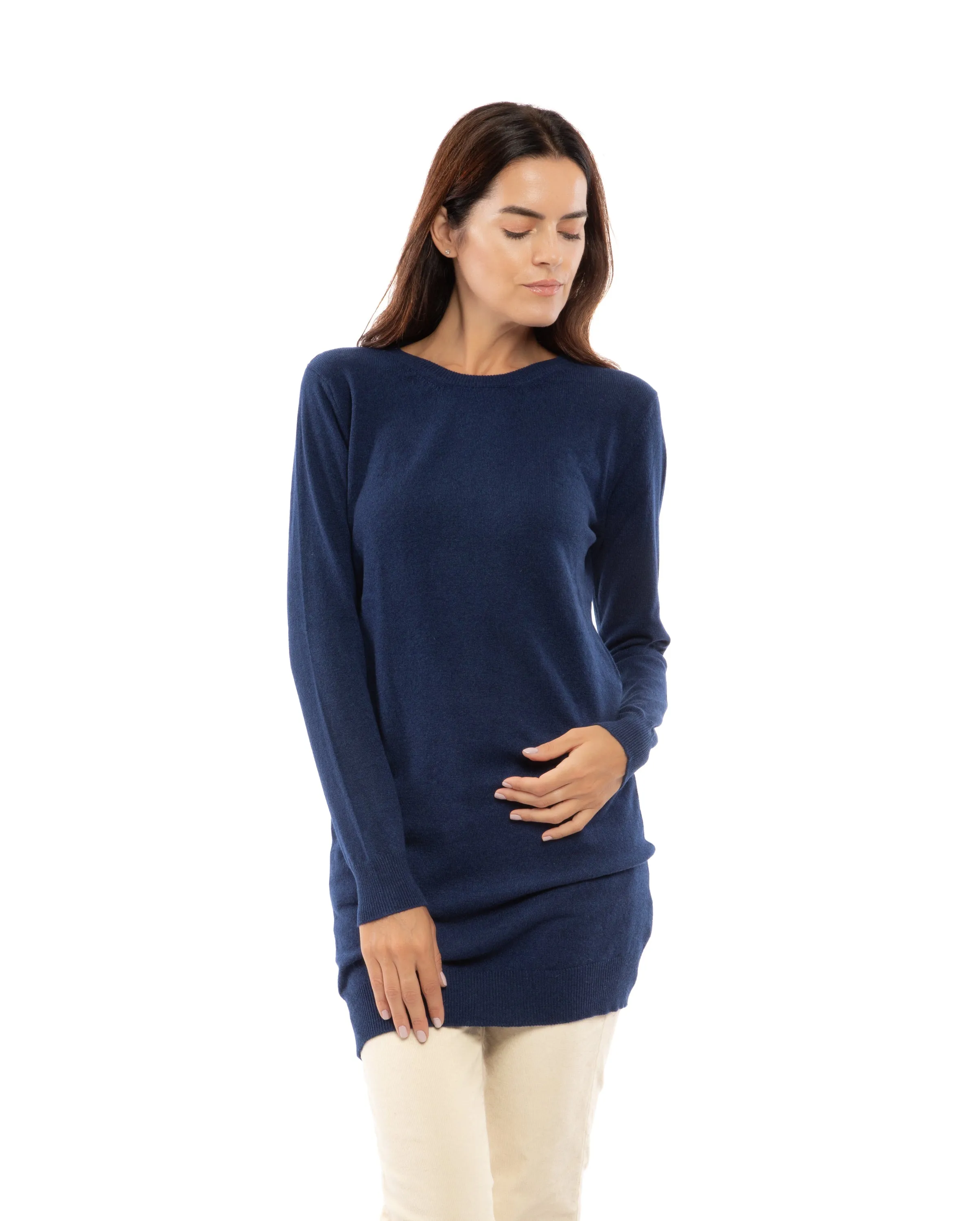 Womens's Cashmere Crew Neck Dress Light Gray