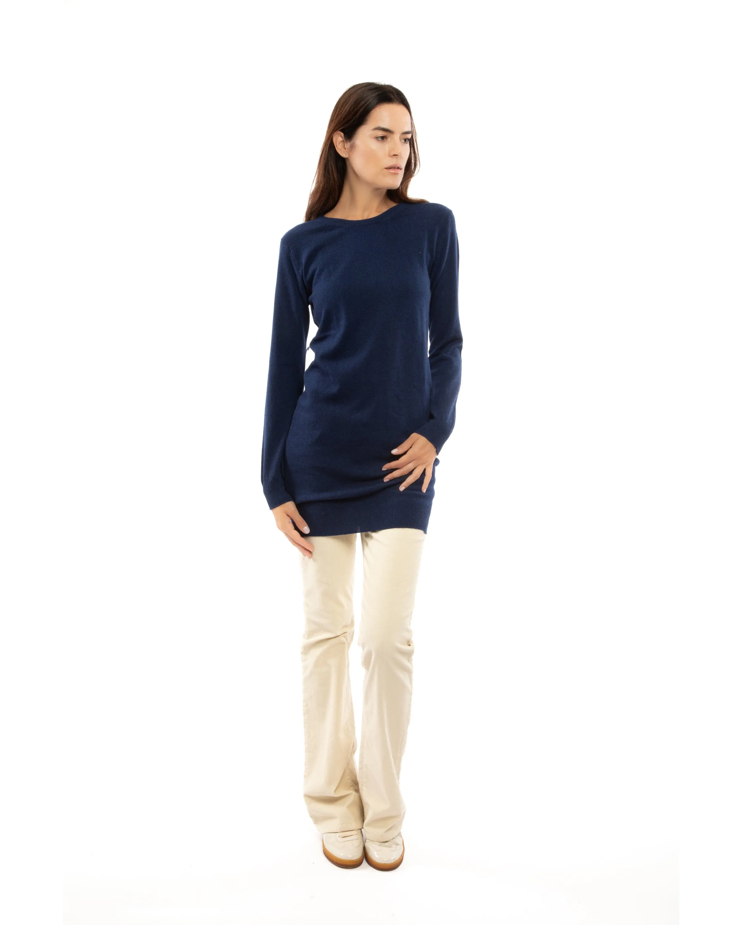Womens's Cashmere Crew Neck Dress Light Gray