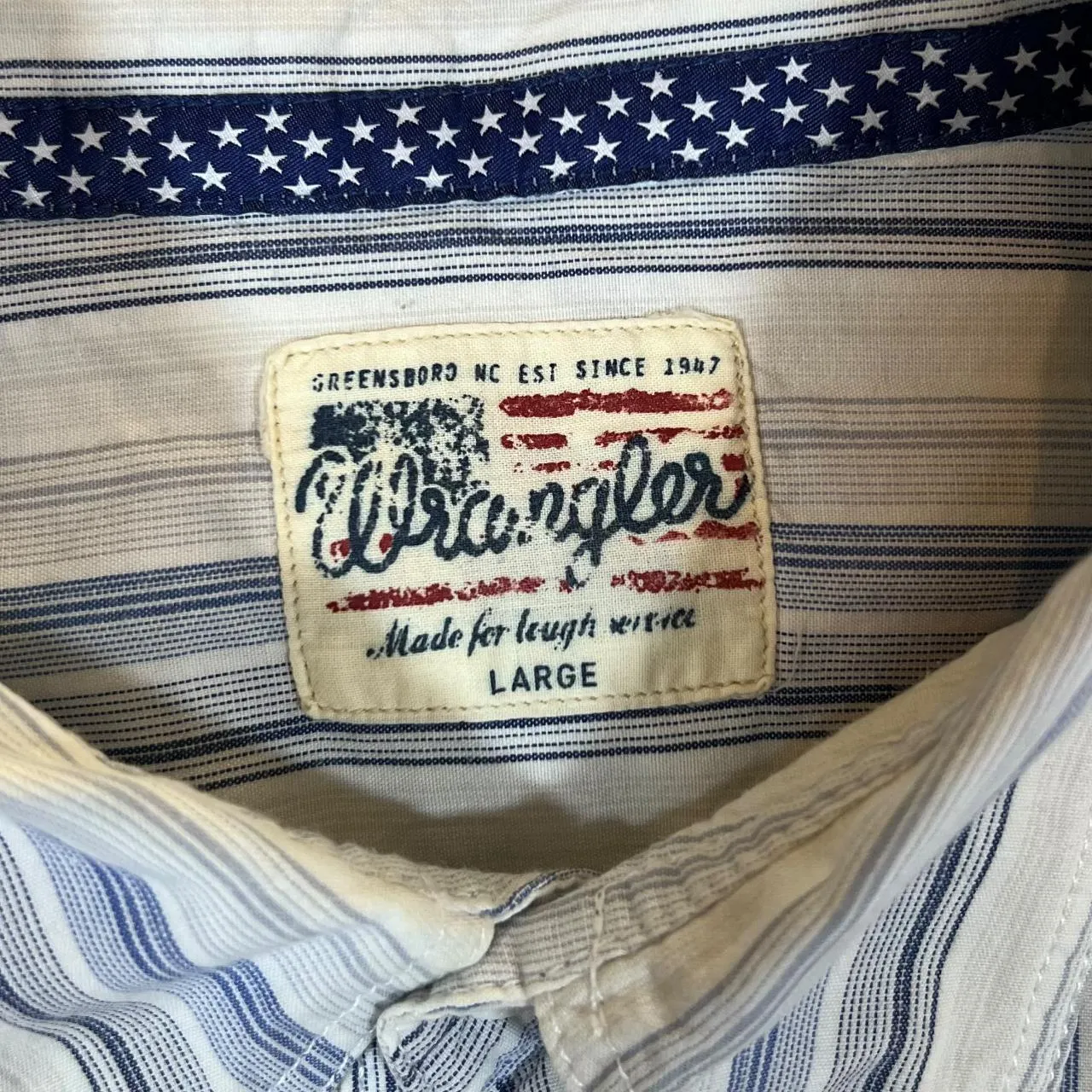 WRANGLER Classic Blue White Multi Striped Short Sleeve Cotton Shirt