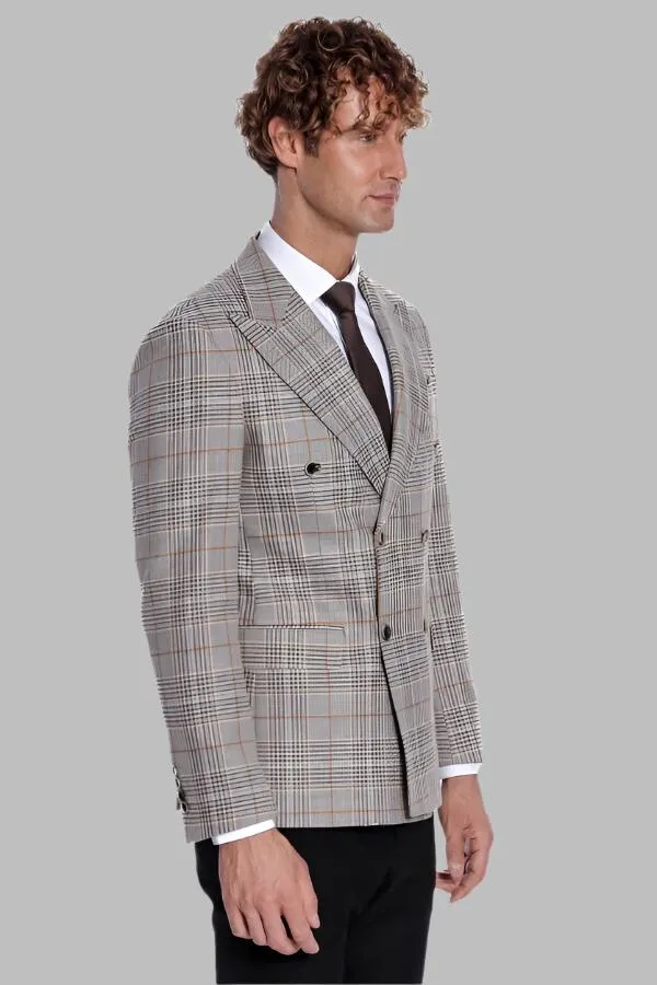 WSS Checked Double Breasted Brown Men Blazer  - Singen