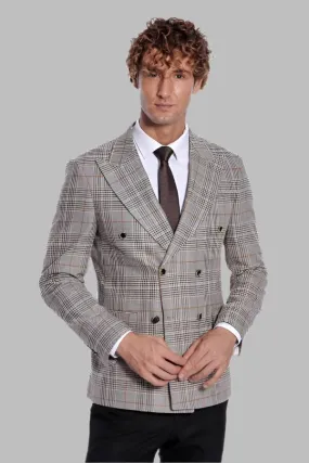 WSS Checked Double Breasted Brown Men Blazer  - Singen