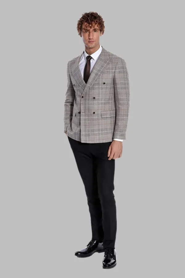 WSS Checked Double Breasted Brown Men Blazer  - Singen