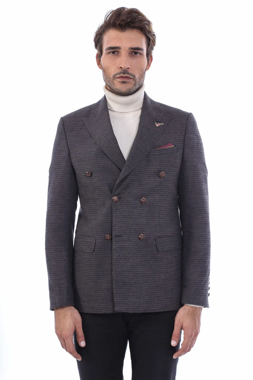 WSS Double Breasted Slim Fit Brown Blazer  - Singen