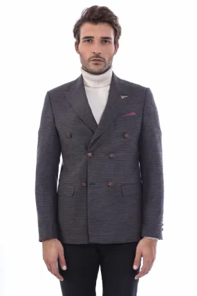 WSS Double Breasted Slim Fit Brown Blazer  - Singen