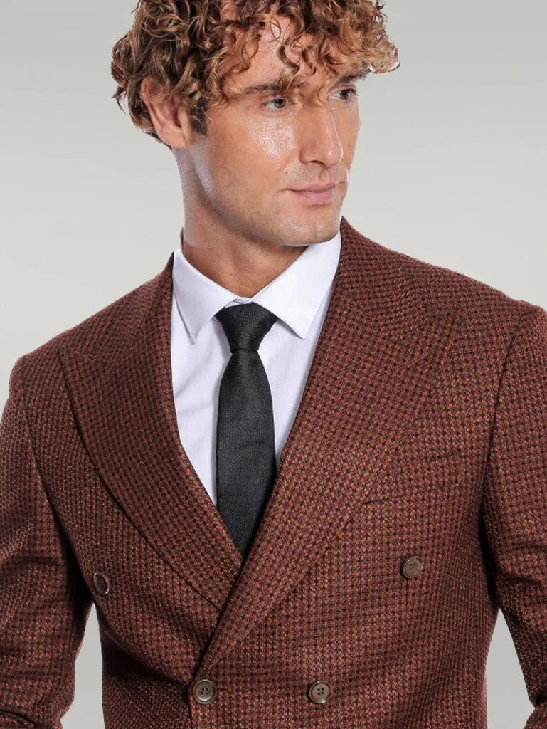 WSS Houndstooth Patterned Brown Men Double Breasted Blazer  - Singen