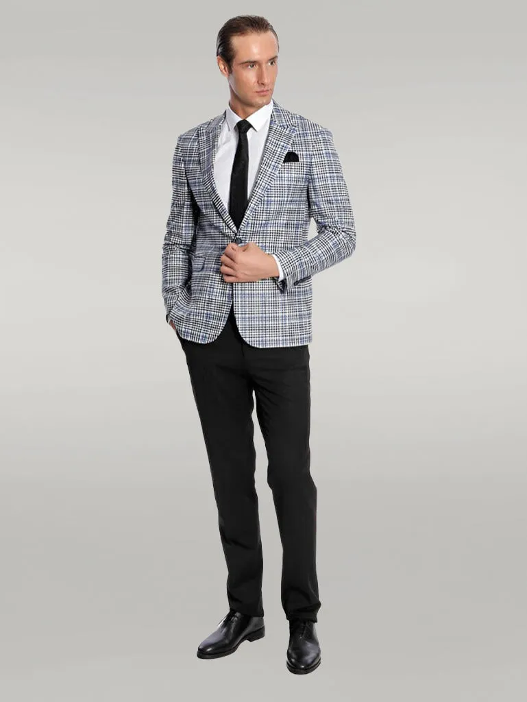 WSS Plaid Slim-Fit Blue Black Men Blazer  - Singen
