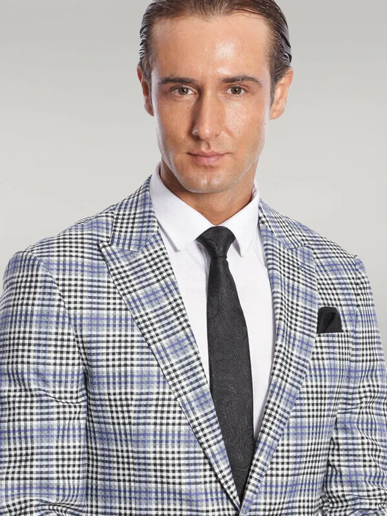 WSS Plaid Slim-Fit Blue Black Men Blazer  - Singen