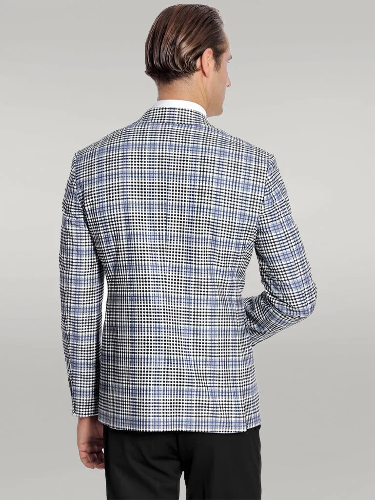 WSS Plaid Slim-Fit Blue Black Men Blazer  - Singen