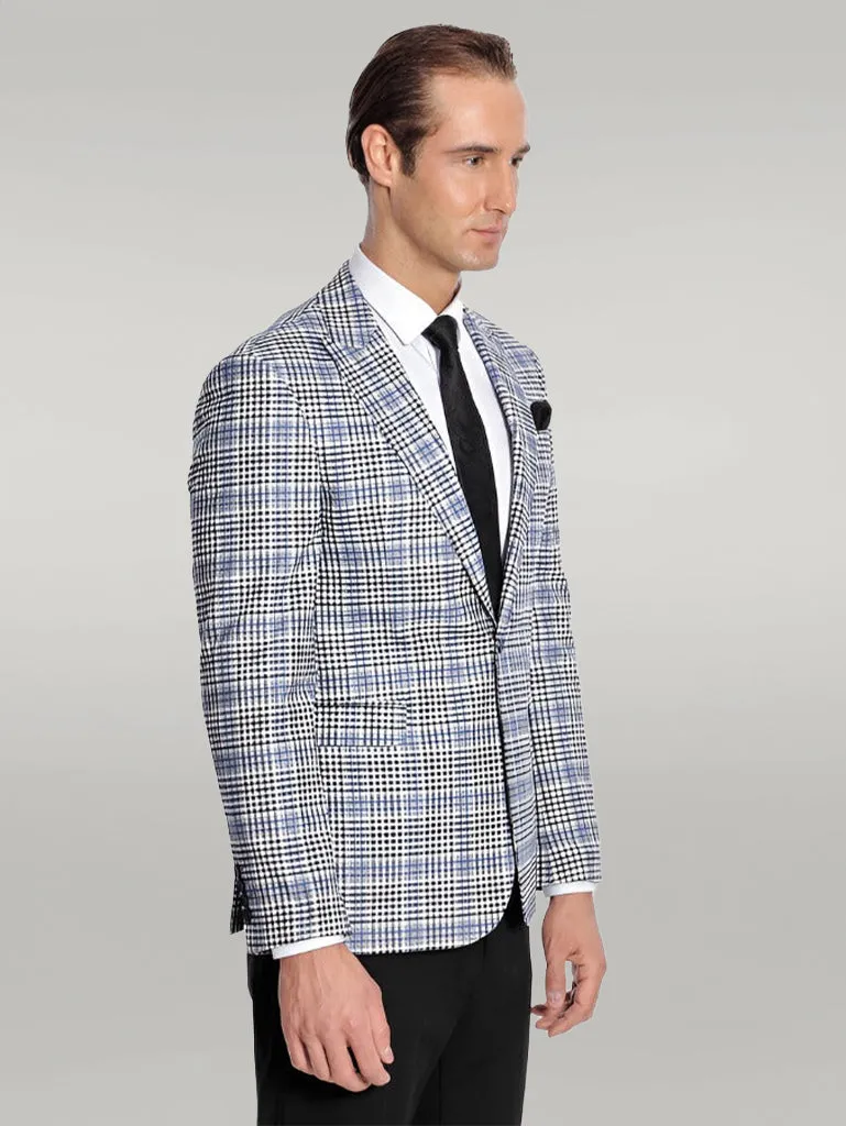 WSS Plaid Slim-Fit Blue Black Men Blazer  - Singen
