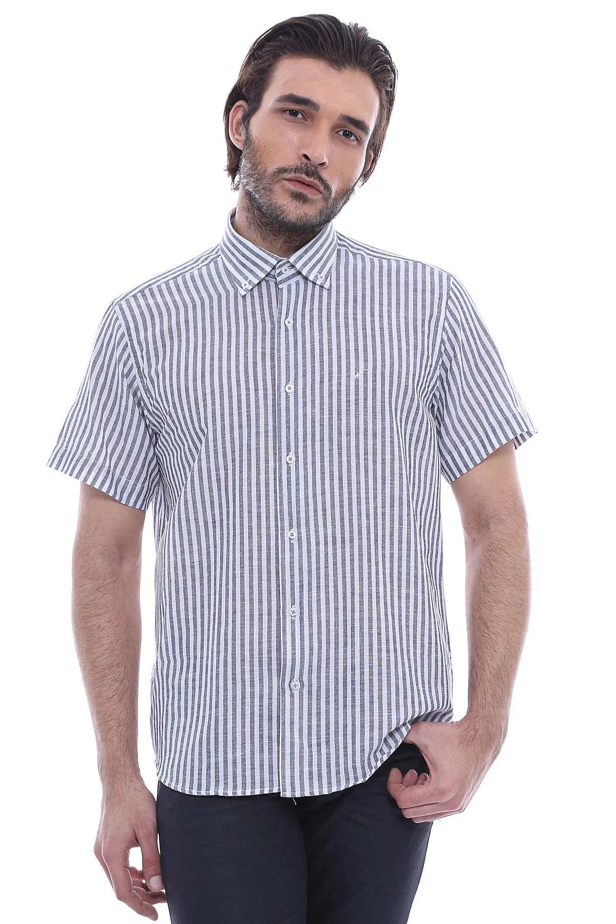 WSS Regular Striped Short Sleeve White Shirt- - Lakeville