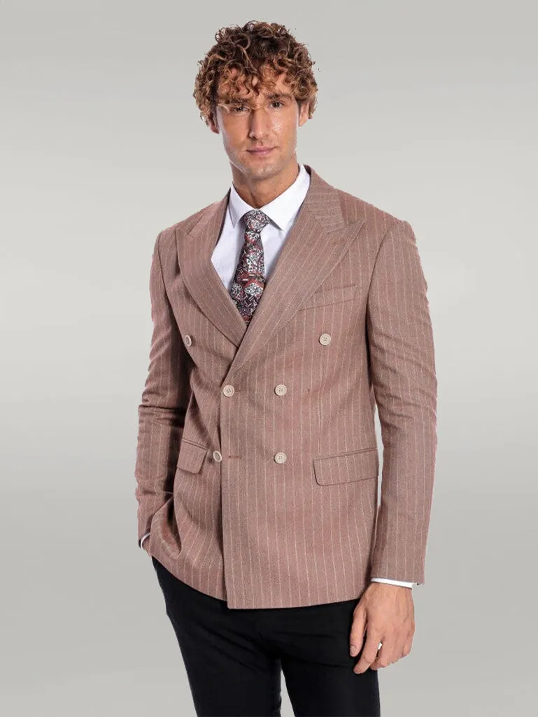 WSS Striped Double Breasted Beige Men Blazer  - Singen