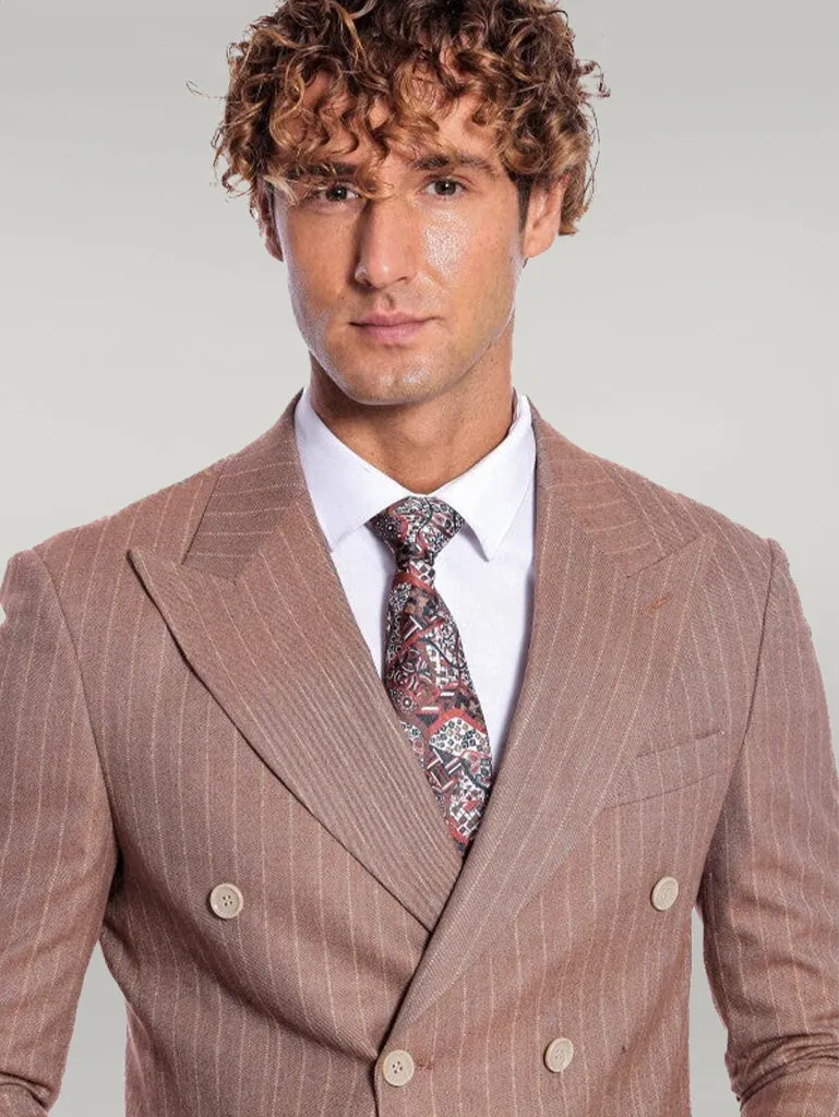 WSS Striped Double Breasted Beige Men Blazer  - Singen