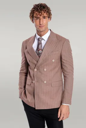 WSS Striped Double Breasted Beige Men Blazer  - Singen