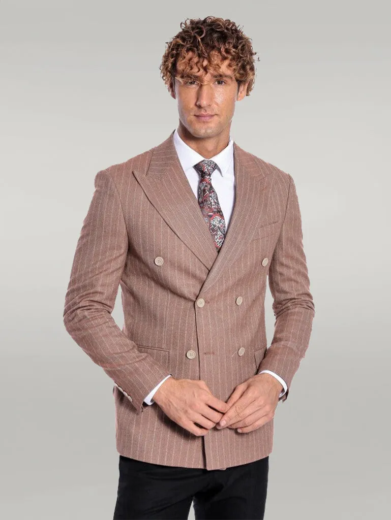 WSS Striped Double Breasted Beige Men Blazer  - Singen