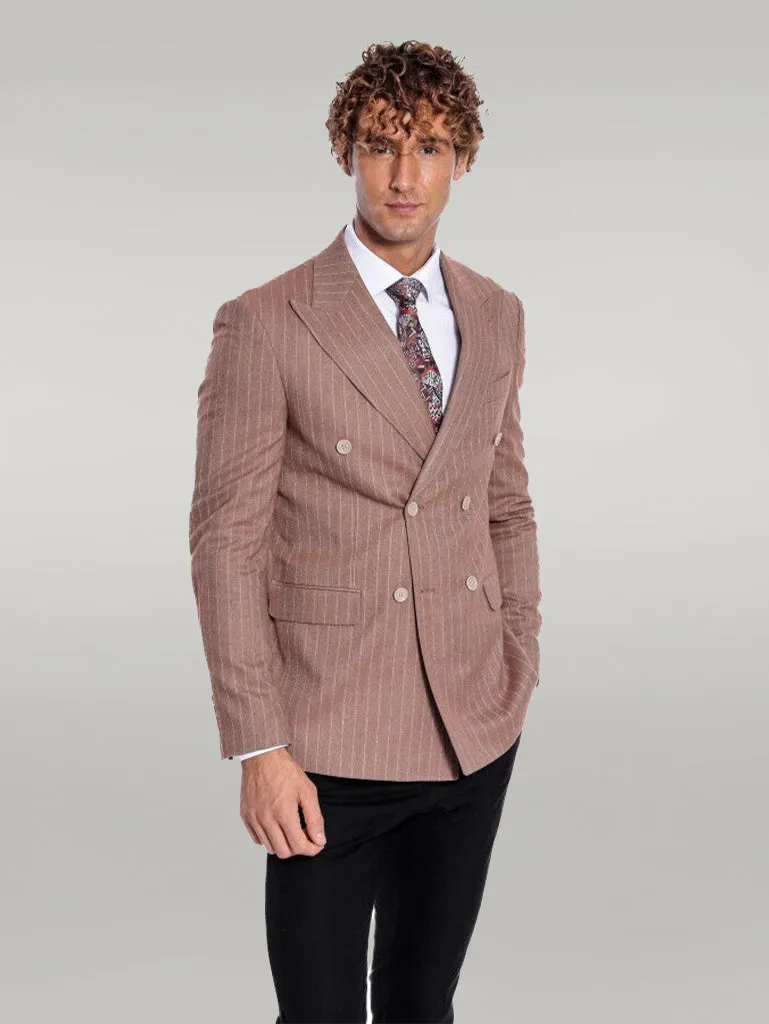 WSS Striped Double Breasted Beige Men Blazer  - Singen