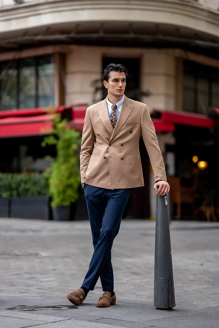 Xavier Beige Double Breasted Blazer